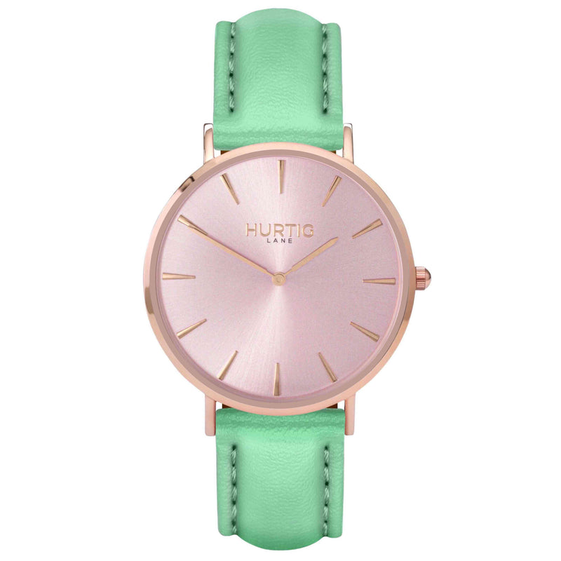 Vegan leather watch rose gold and mint- hurtig lane- vegane uhren