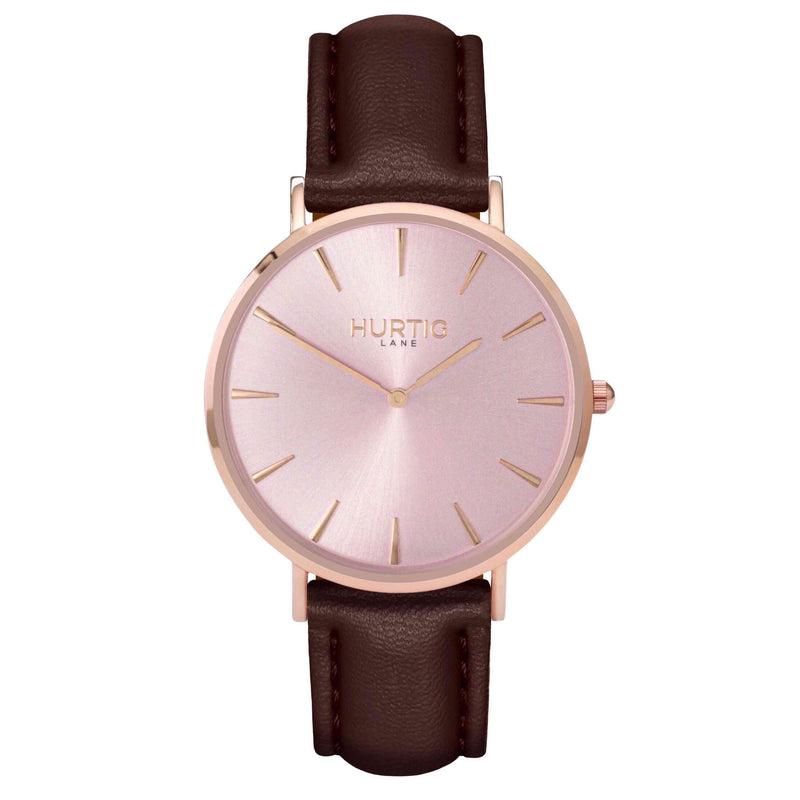 Vegan leather watch rose gold and dark brown- hurtig lane- vegane uhren