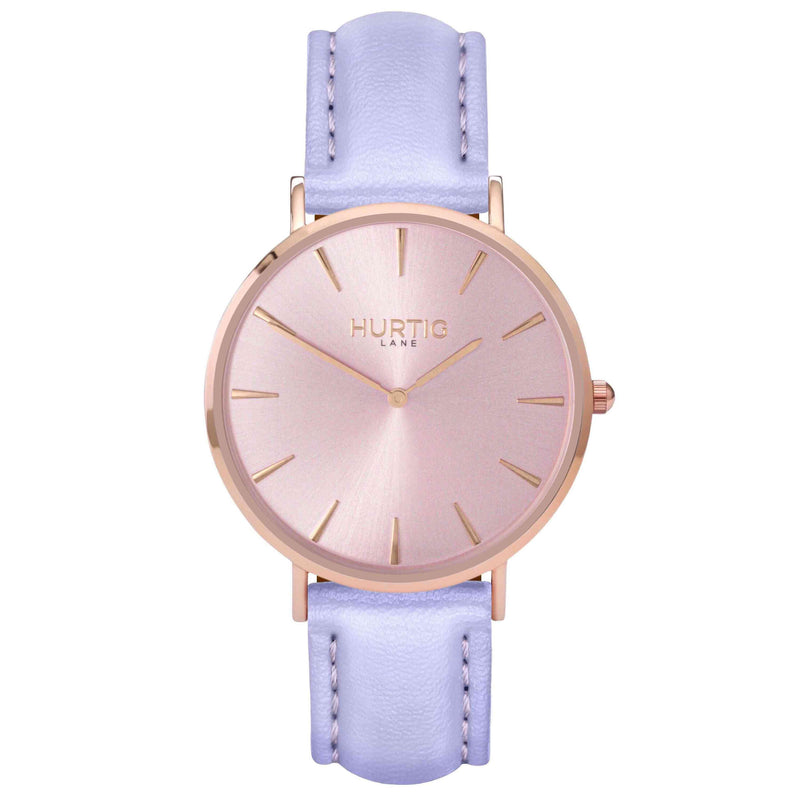 Vegan leather watch rose gold and lilac- hurtig lane- vegane uhren