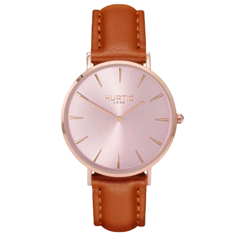 Vegan leather watch rose gold and tan- hurtig lane- vegane uhren