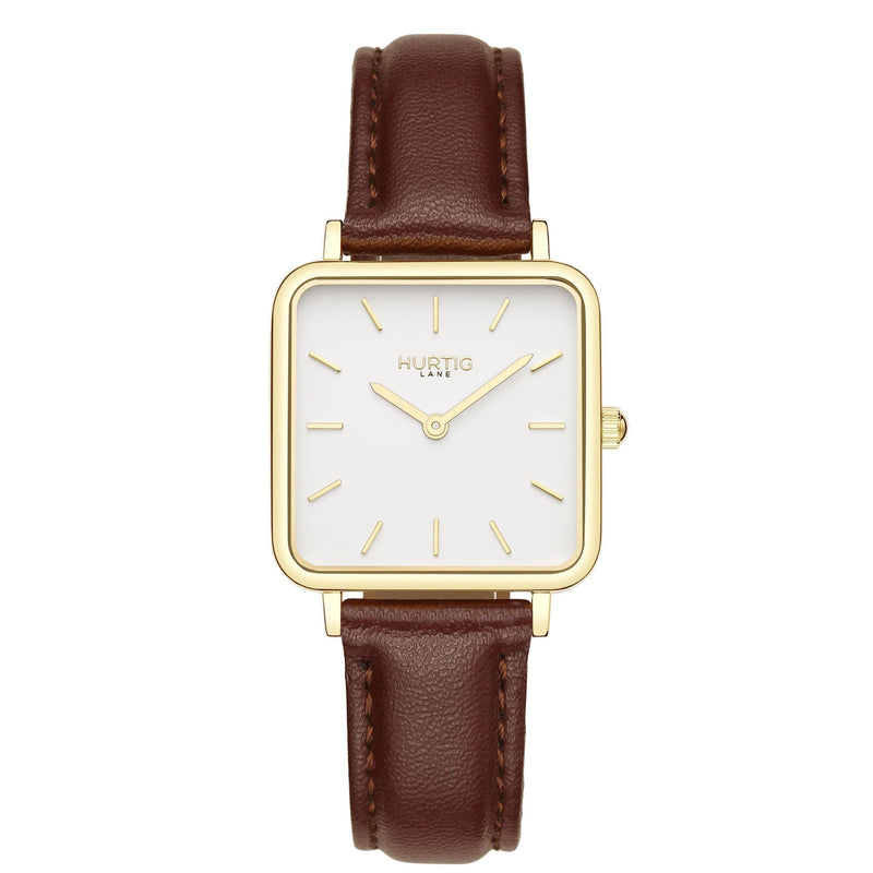 Neliö Square Vegan Leather Gold/White/Green Watch Hurtig Lane Vegan Watches