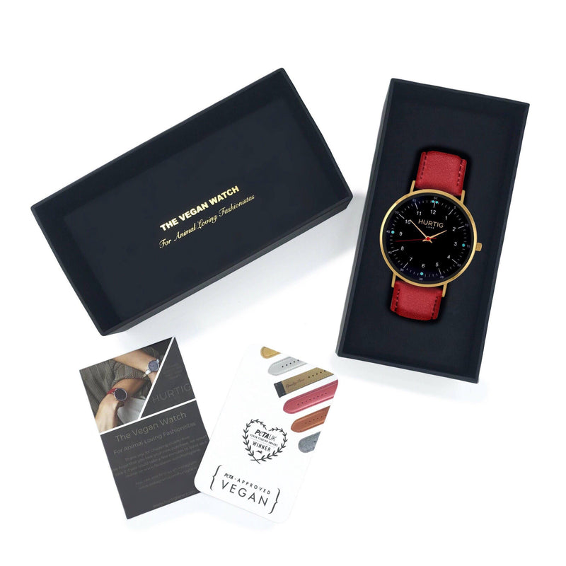 Women's vegan watch gold & cherry red 