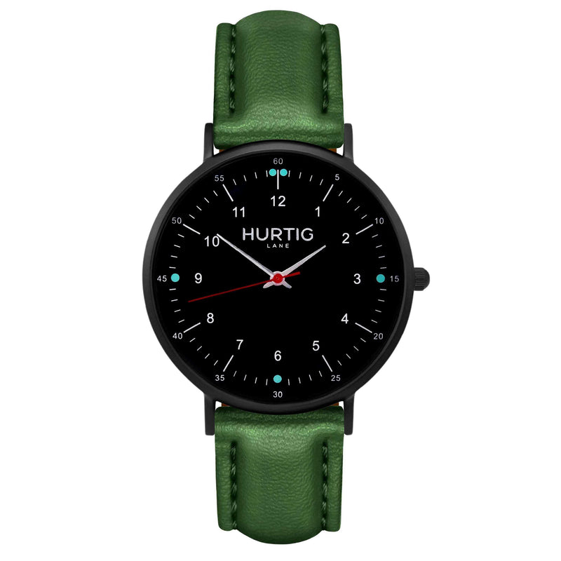 hurtig lane vegan leather watch black & green vegane uhren