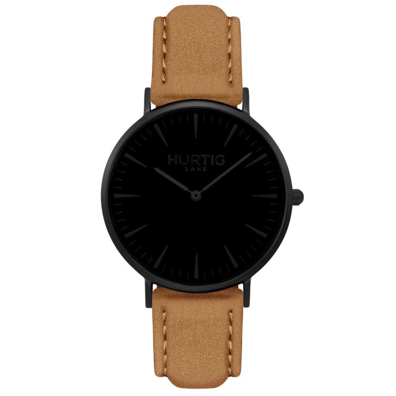 Hymnal Vegan Suede Watch All Black & Mustard - Hurtig Lane - sustainable- vegan-ethical- cruelty free