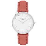 Hymnal Vegan Suede Watch Silver, White & Coral - Hurtig Lane - sustainable- vegan-ethical- cruelty free