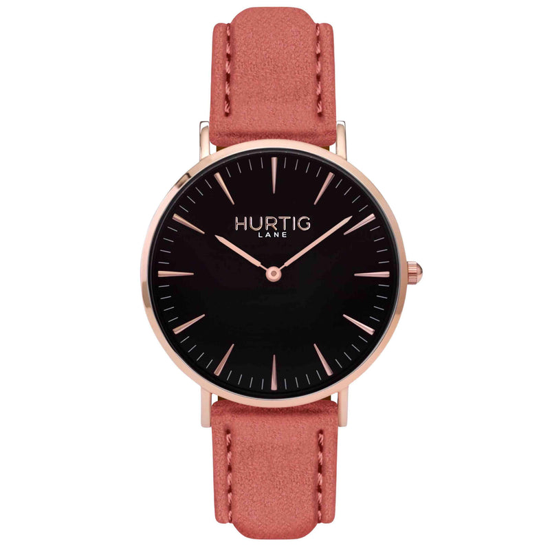 Hymnal Vegan Suede Watch Rose Gold, Black & Berry Watch Hurtig Lane Vegan Watches