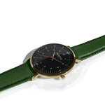 hurtig lane vegan leather watch gold, black & green vegane uhren