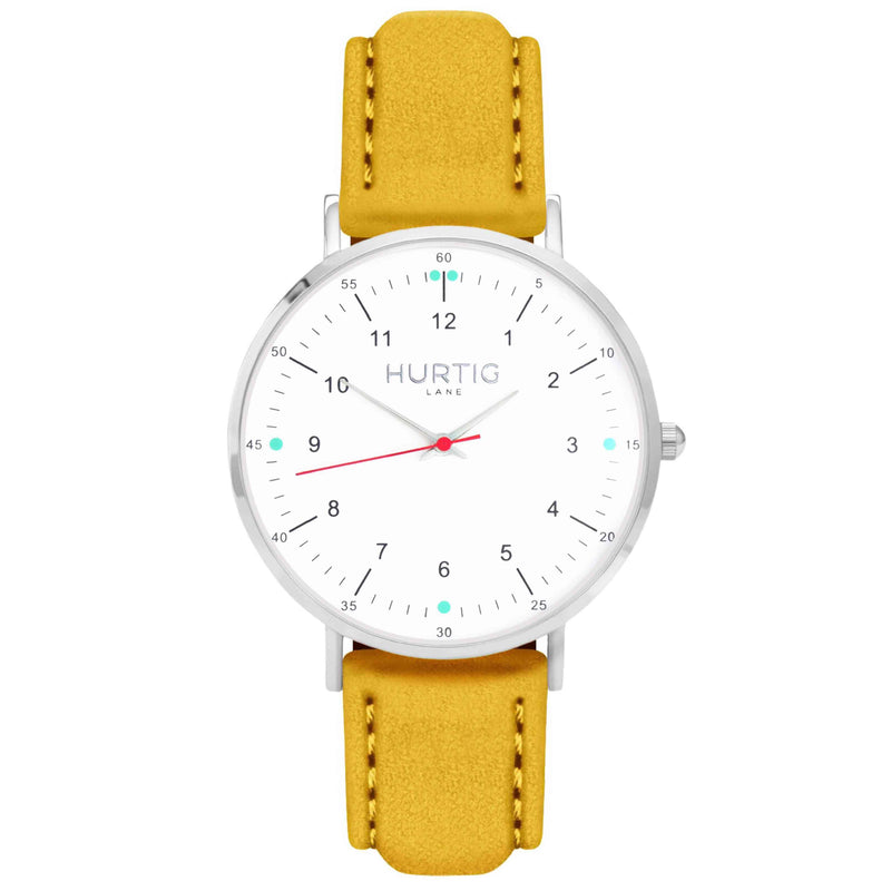 Moderno Vegan Suede Watch Silver, White & Coral Watch Hurtig Lane Vegan Watches