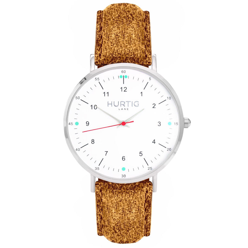 Moderno Vegan Suede Watch Silver, White & Coral Watch Hurtig Lane Vegan Watches