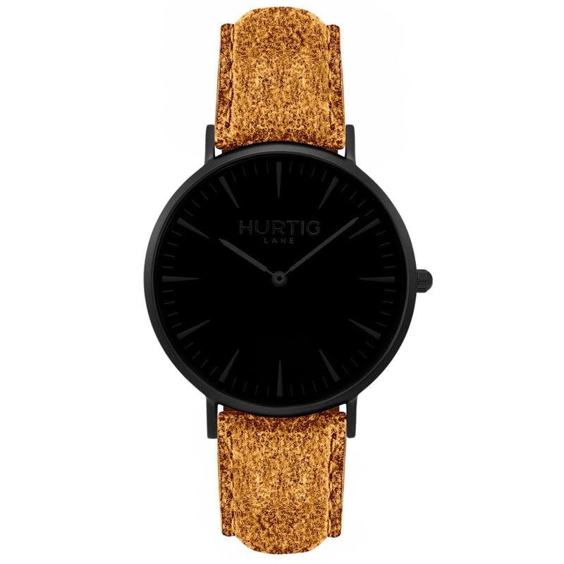 Hymnal Vegan Suede Watch All Black & Coral - Hurtig Lane - sustainable- vegan-ethical- cruelty free