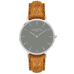 Hymnal Vegan Watch Tweed Silver, Grey & Camel Brown - Hurtig Lane - sustainable- vegan-ethical- cruelty free