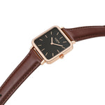 Neliö Square Vegan Leather Rose Gold/Black/Chestnut Watch Hurtig Lane Vegan Watches