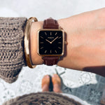 Neliö Square Vegan Leather Rose Gold/Black/Chestnut Watch Hurtig Lane Vegan Watches